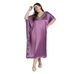 Gypsie Blu Women Plus Size Satin Embroidery Kaftan Dress Stylish Maxi Dresses